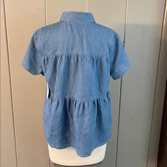 NWT Blue Chambray Button Front Top Tiered Blouse Time & Tru Women’s Xlarge - Picture 3 of 7